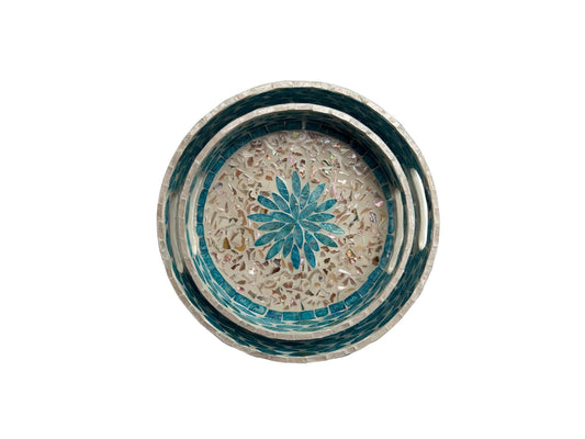 Handmade Round Shell Inlay Tray – Mother of Pearl Decorative Serving Tray, Elegant Coffee Table Organizer, Luxury Vanity Tray, Gift Idea