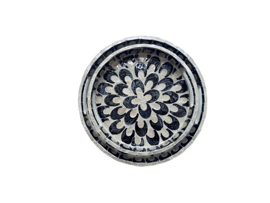Handmade Round Shell Inlay Tray – Mother of Pearl Decorative Serving Tray, Elegant Coffee Table Organizer, Luxury Vanity Tray, Gift Idea