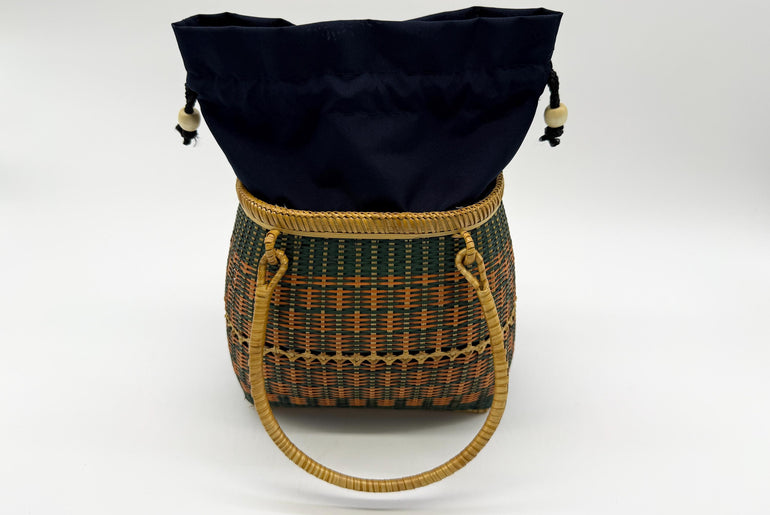 Small Bamboo Basket Handbag, Handmade Rattan Purse with Fabric Lining, Woven Summer Tote Bag, Boho Shoulder Bag, 7.1x3.5x12.2in