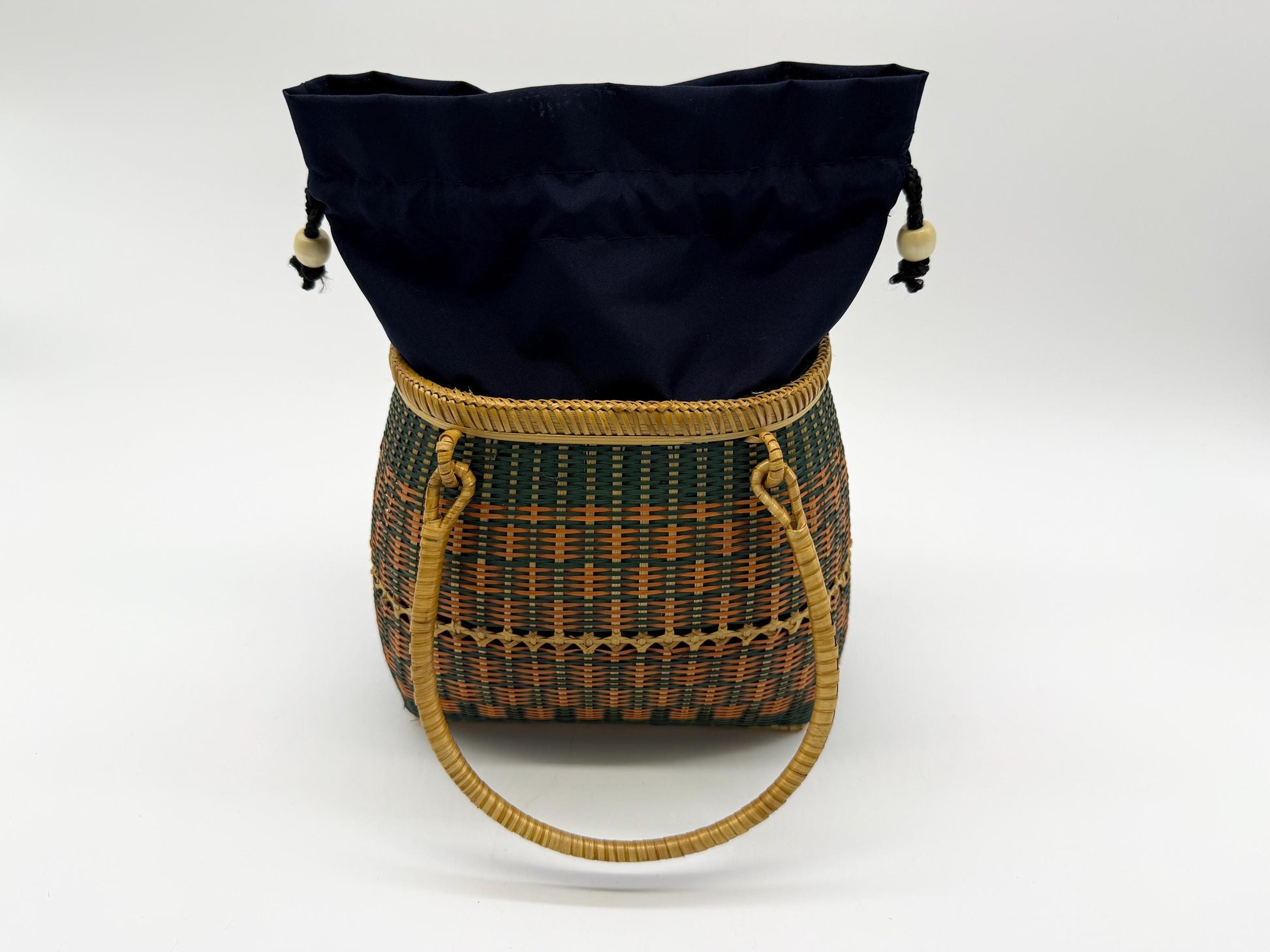 Small Bamboo Basket Handbag, Handmade Rattan Purse with Fabric Lining, Woven Summer Tote Bag, Boho Shoulder Bag, 7.1x3.5x12.2in