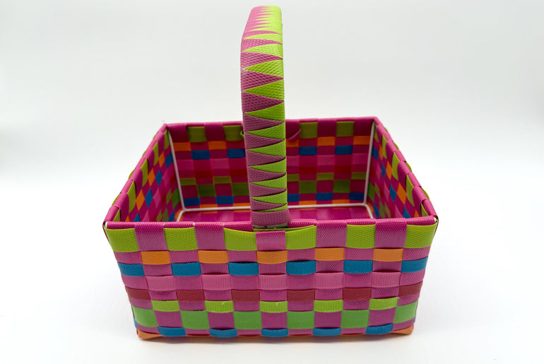 Woven Plastic Easter Basket with Handle, Colorful Storage Basket, Reusable Gift Basket, Picnic Basket, Kids Easter Bin