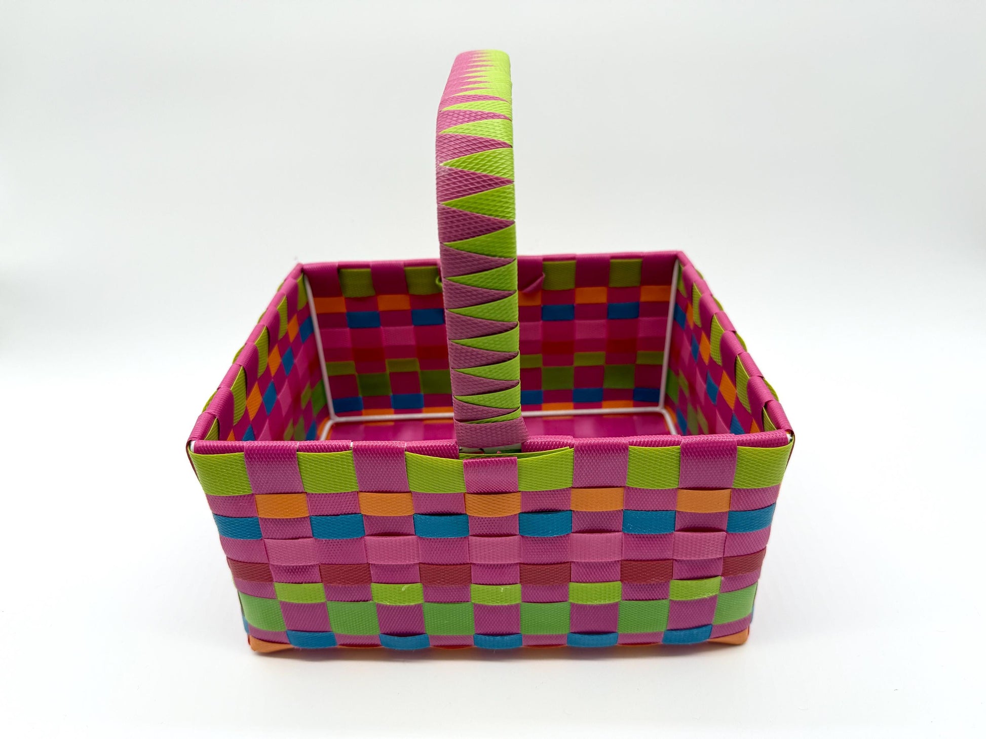 Woven Plastic Easter Basket with Handle, Colorful Storage Basket, Reusable Gift Basket, Picnic Basket, Kids Easter Bin