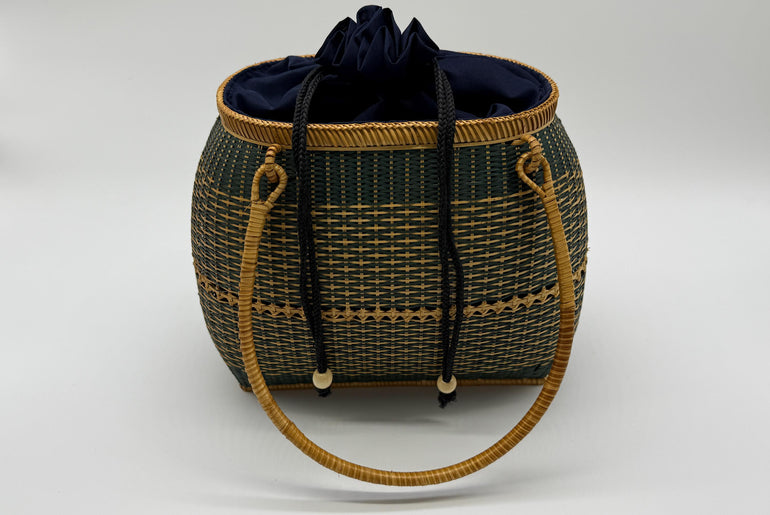 Handwoven Bamboo Handbag, Vintage Rattan Purse, Handmade Wicker Basket Bag with Fabric Lining, Boho Summer Shoulder Tote, 9.1x3.7x16.1in