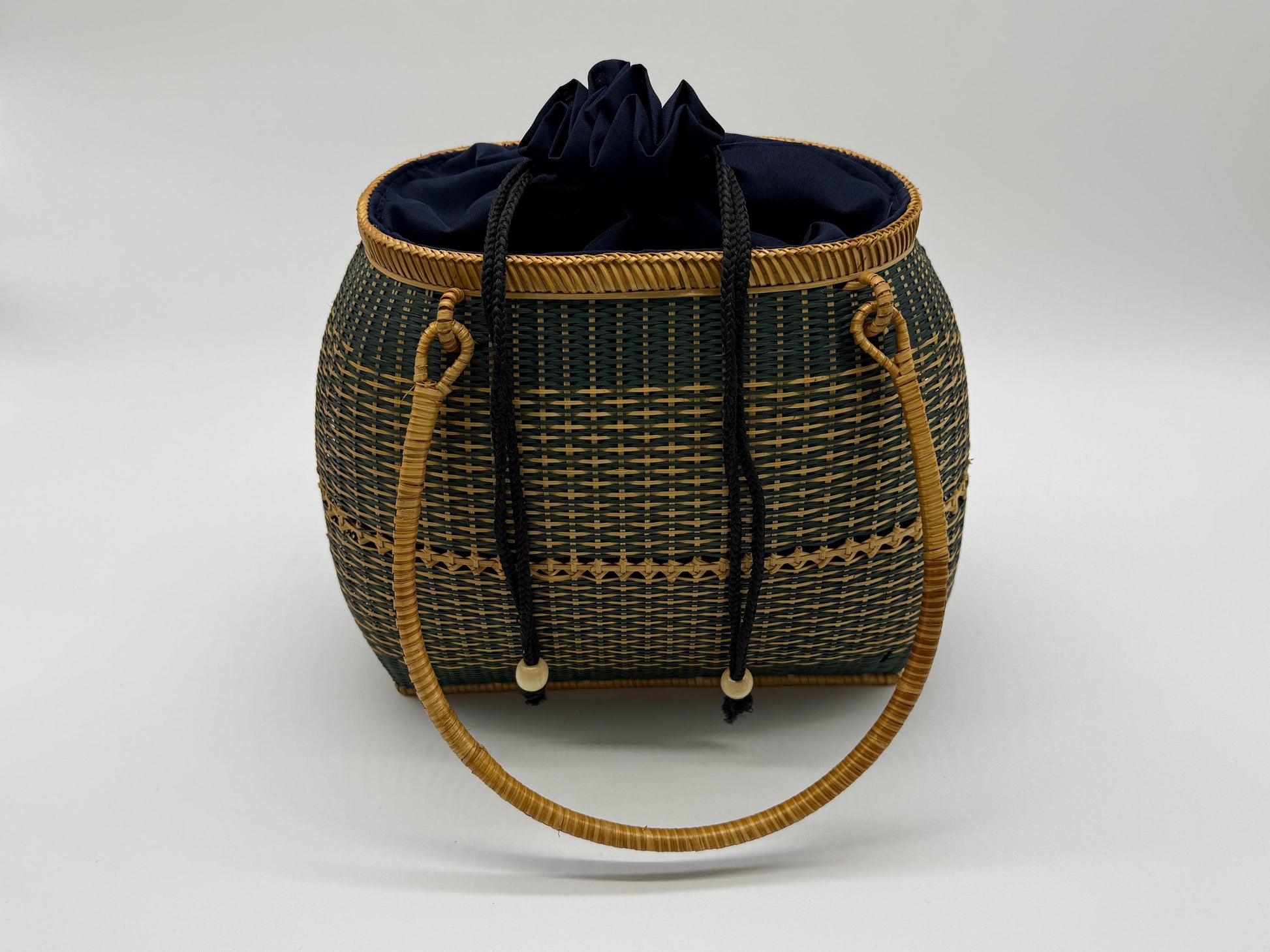 Handwoven Bamboo Handbag, Vintage Rattan Purse, Handmade Wicker Basket Bag with Fabric Lining, Boho Summer Shoulder Tote, 9.1x3.7x16.1in