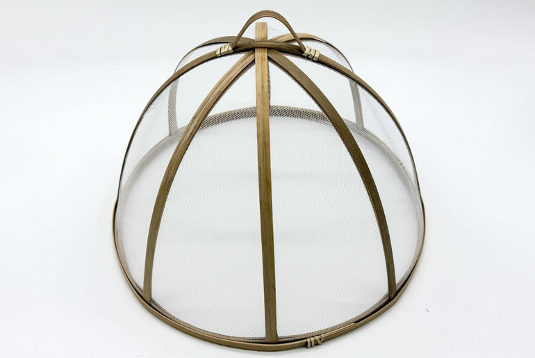 Round Bamboo Mesh Food Cover, Handwoven Bamboo Kitchen Dish Protector Dome for Meals, Fruit & Table Serving 12–16 Inch