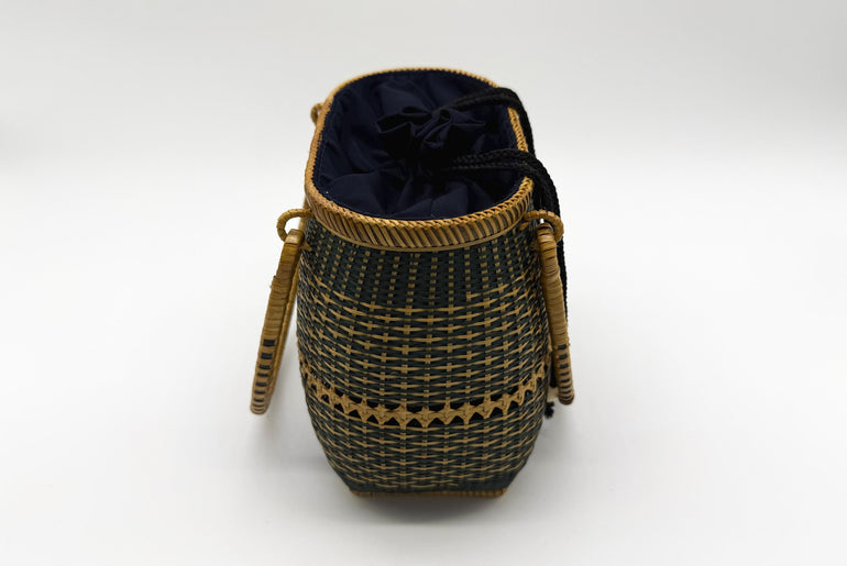 Small Bamboo Basket Handbag, Handmade Rattan Purse with Fabric Lining, Woven Summer Tote Bag, Boho Shoulder Bag, 7.1x3.5x12.2in