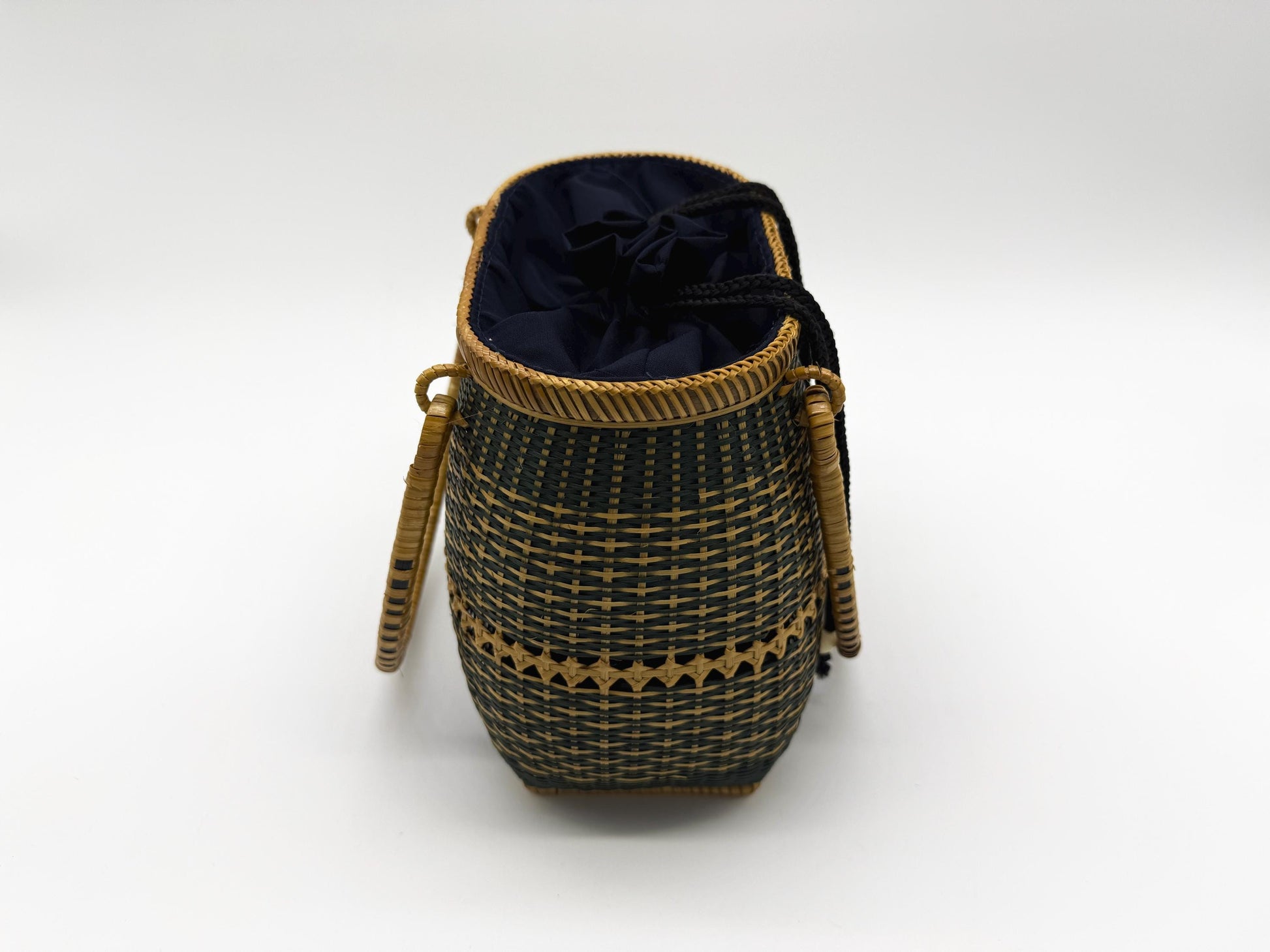Small Bamboo Basket Handbag, Handmade Rattan Purse with Fabric Lining, Woven Summer Tote Bag, Boho Shoulder Bag, 7.1x3.5x12.2in