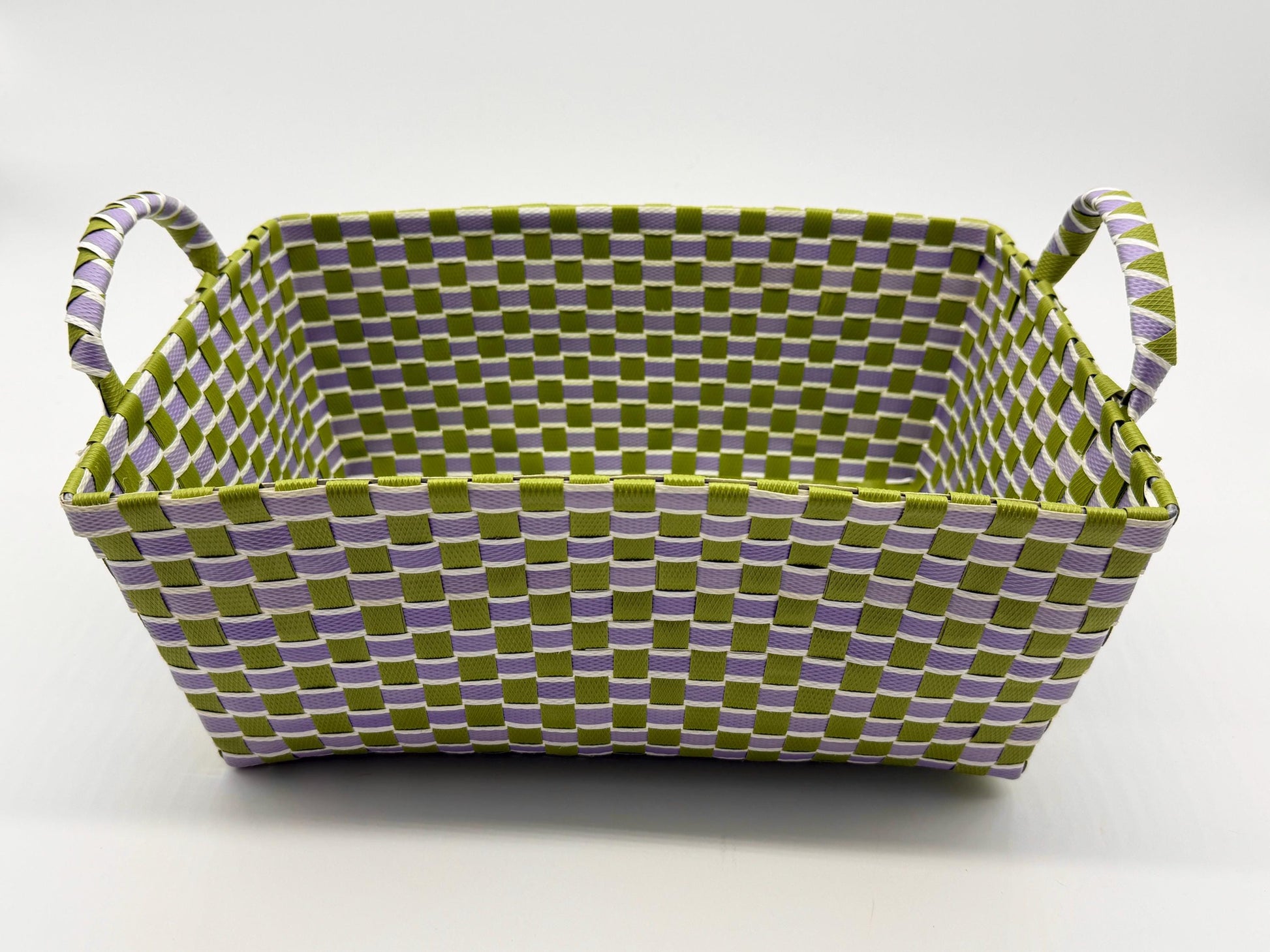 Handwoven Plastic Storage Basket with Handles, Woven Organizer Bin, Multi Size Basket for Toy Laundry Bathroom Nursery Storage