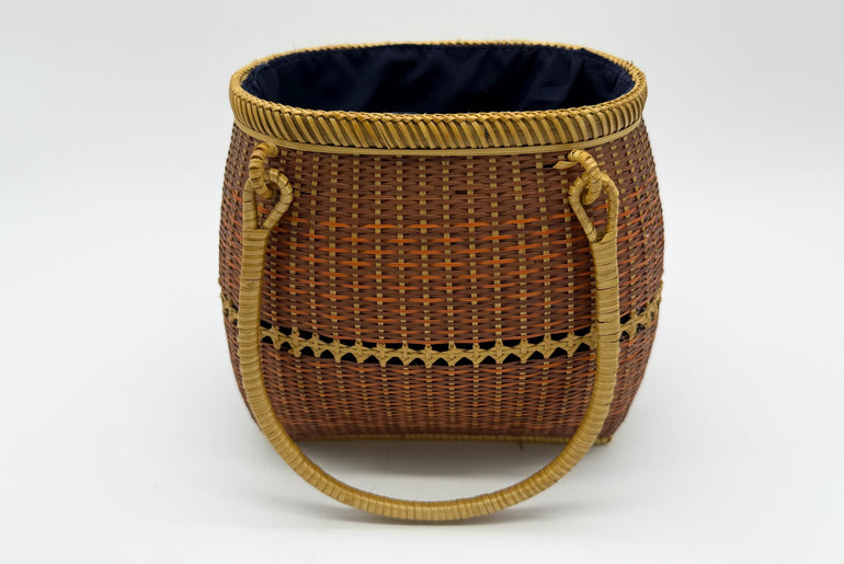 Small Bamboo Basket Handbag, Handmade Rattan Purse with Fabric Lining, Woven Summer Tote Bag, Boho Shoulder Bag, 7.1x3.5x12.2in