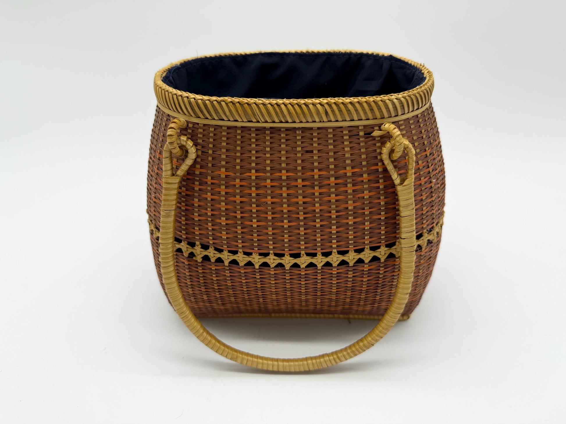 Small Bamboo Basket Handbag, Handmade Rattan Purse with Fabric Lining, Woven Summer Tote Bag, Boho Shoulder Bag, 7.1x3.5x12.2in