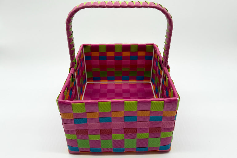 Woven Plastic Easter Basket with Handle, Colorful Storage Basket, Reusable Gift Basket, Picnic Basket, Kids Easter Bin