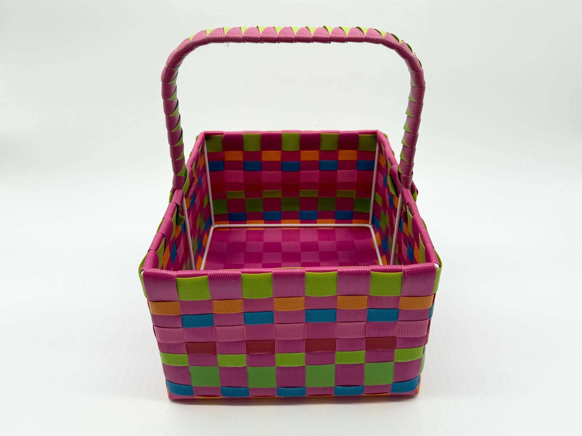 Woven Plastic Easter Basket with Handle, Colorful Storage Basket, Reusable Gift Basket, Picnic Basket, Kids Easter Bin