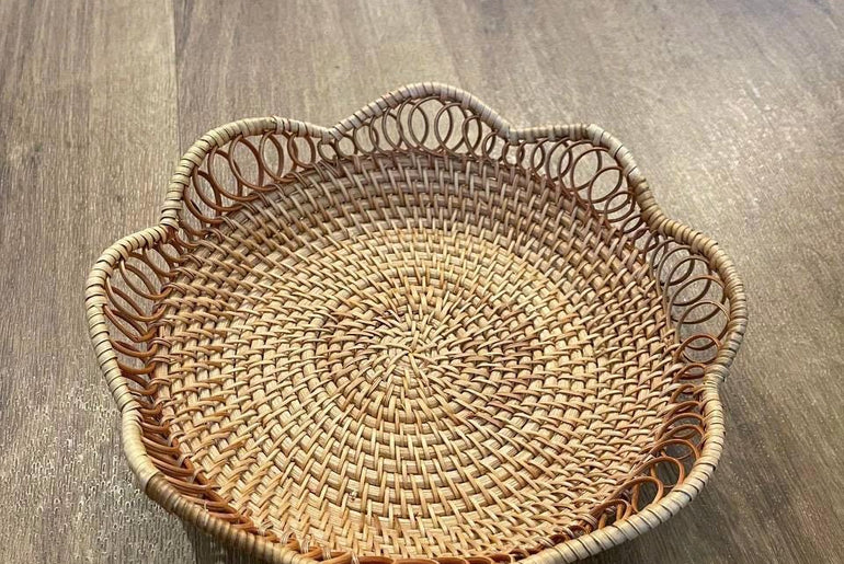 Handwoven Rattan Lotus Bowl – Decorative Wicker Basket | Natural Boho Storage & Home Deco