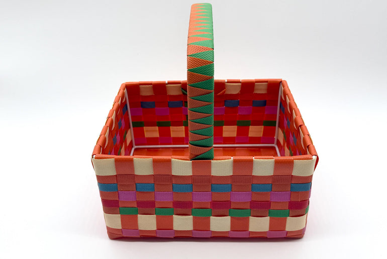 Woven Plastic Easter Basket with Handle, Colorful Storage Basket, Reusable Gift Basket, Picnic Basket, Kids Easter Bin