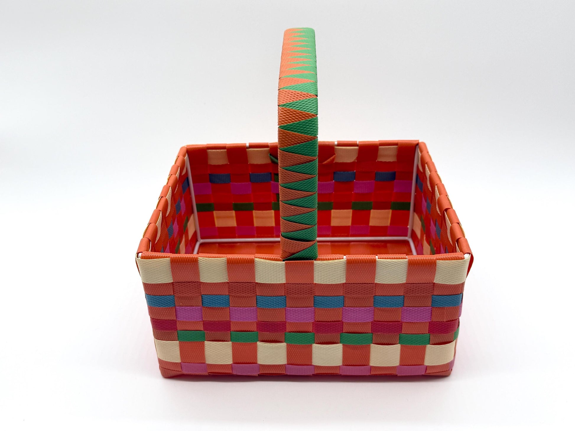 Woven Plastic Easter Basket with Handle, Colorful Storage Basket, Reusable Gift Basket, Picnic Basket, Kids Easter Bin