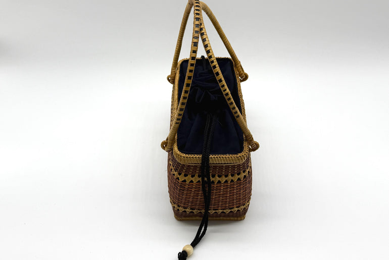 Handwoven Rectangular Bamboo Handbag, Wicker Basket Purse with Fabric Lining, Boho Top Handle Bag, Summer Tote, 9.4x3.9x10.2in