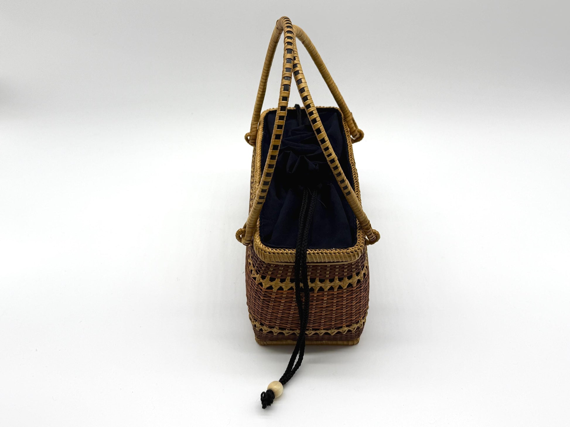 Handwoven Rectangular Bamboo Handbag, Wicker Basket Purse with Fabric Lining, Boho Top Handle Bag, Summer Tote, 9.4x3.9x10.2in