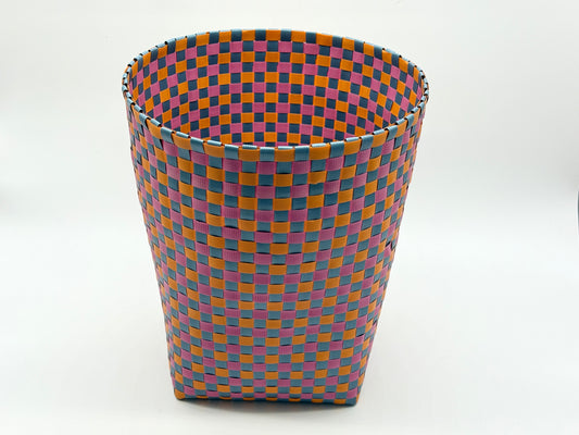 Handwoven Colorful Plastic Storage Basket – Vibrant Boho Organizer Bin for Bathroom, Nursery & Home Decor