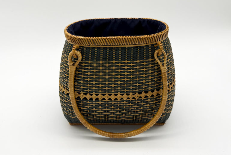 Small Bamboo Basket Handbag, Handmade Rattan Purse with Fabric Lining, Woven Summer Tote Bag, Boho Shoulder Bag, 7.1x3.5x12.2in