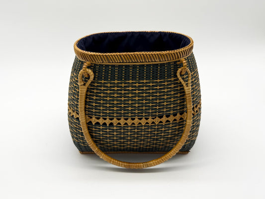 Small Bamboo Basket Handbag, Handmade Rattan Purse with Fabric Lining, Woven Summer Tote Bag, Boho Shoulder Bag, 7.1x3.5x12.2in
