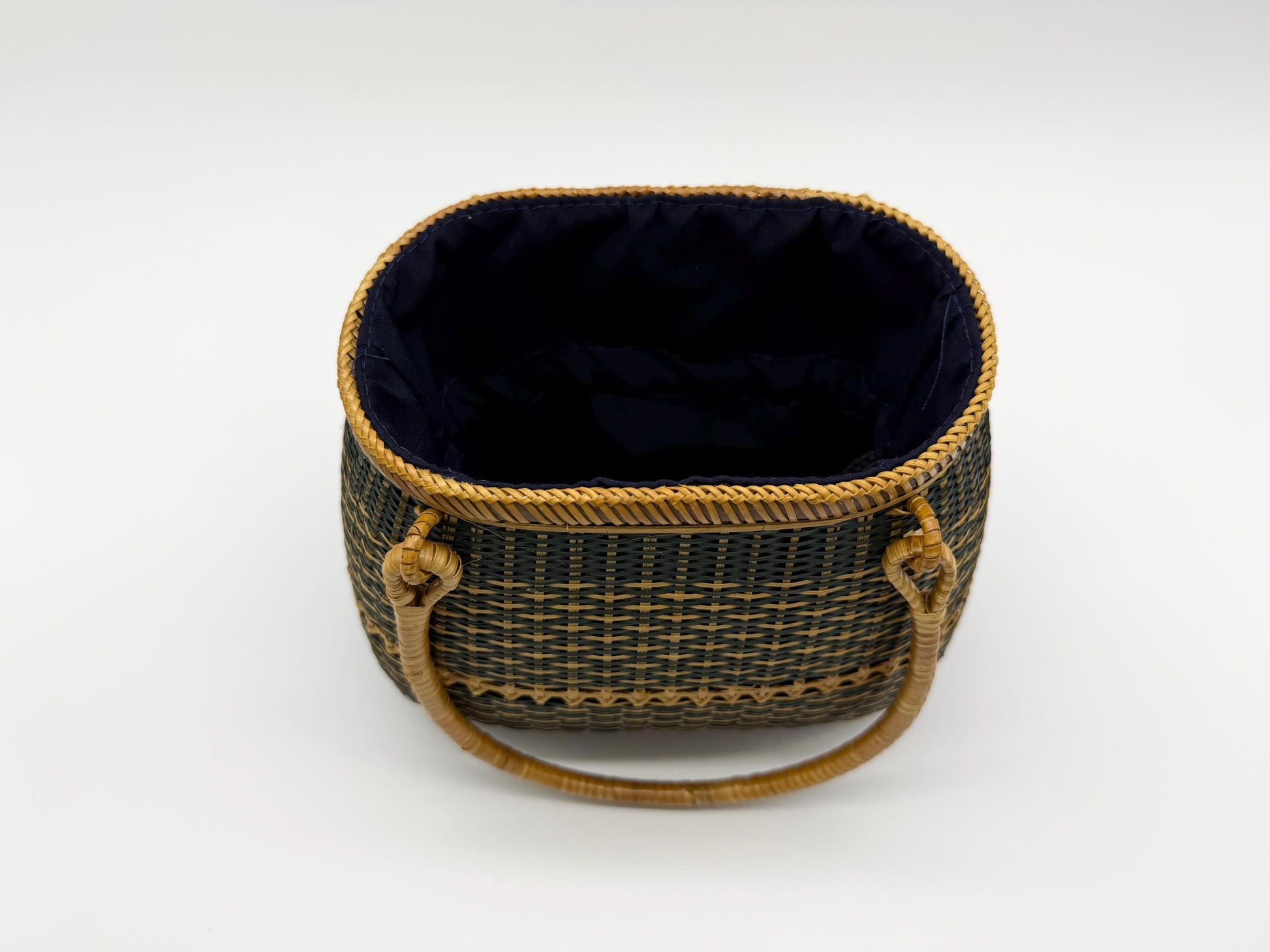 Small Bamboo Basket Handbag, Handmade Rattan Purse with Fabric Lining, Woven Summer Tote Bag, Boho Shoulder Bag, 7.1x3.5x12.2in