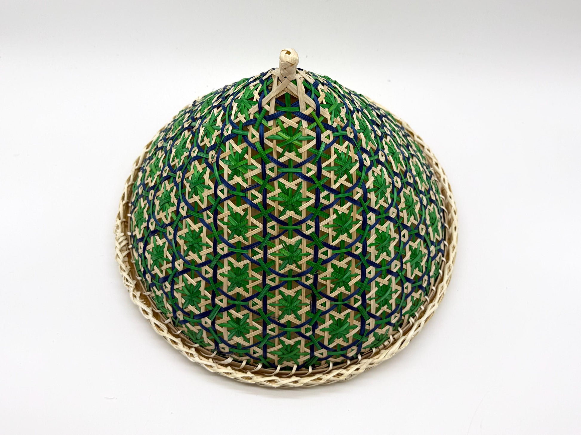 Handwoven Bamboo Food Cover with Tray, Floral Mesh Food Tent, Fly Protection Cover for Fruit, Picnic Serving Dome, 13in