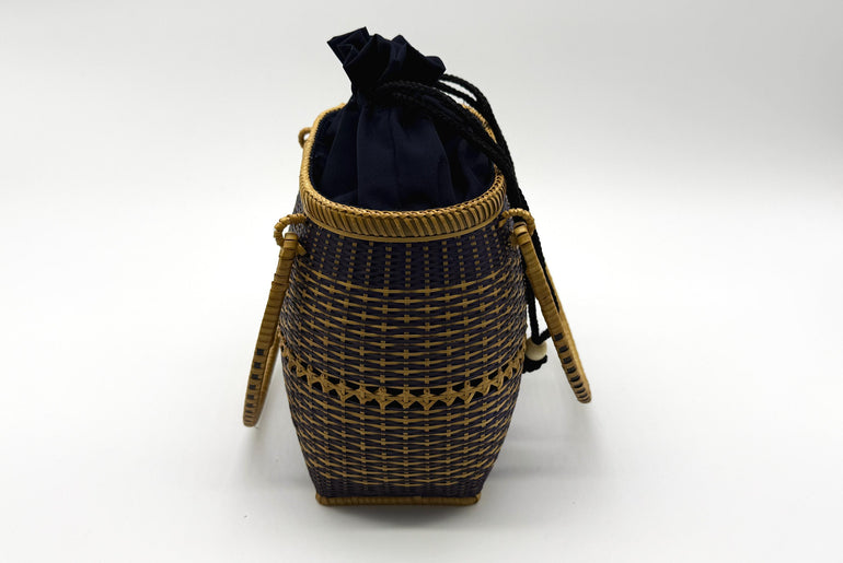 Small Bamboo Basket Handbag, Handmade Rattan Purse with Fabric Lining, Woven Summer Tote Bag, Boho Shoulder Bag, 7.1x3.5x12.2in