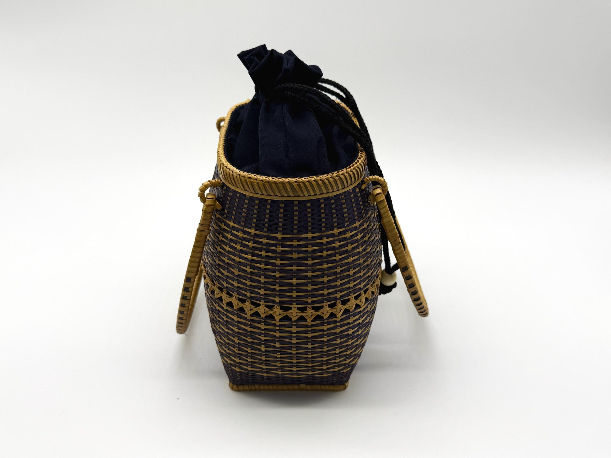 Small Bamboo Basket Handbag, Handmade Rattan Purse with Fabric Lining, Woven Summer Tote Bag, Boho Shoulder Bag, 7.1x3.5x12.2in