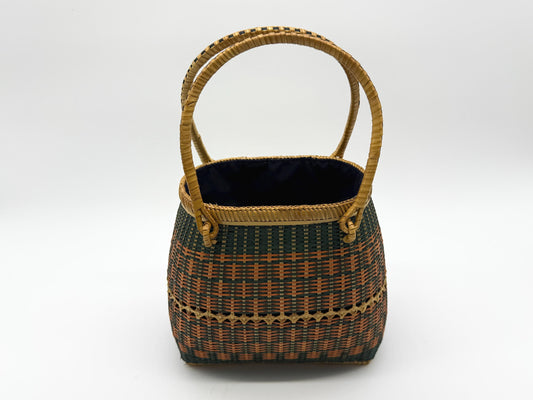 Small Bamboo Basket Handbag, Handmade Rattan Purse with Fabric Lining, Woven Summer Tote Bag, Boho Shoulder Bag, 7.1x3.5x12.2in