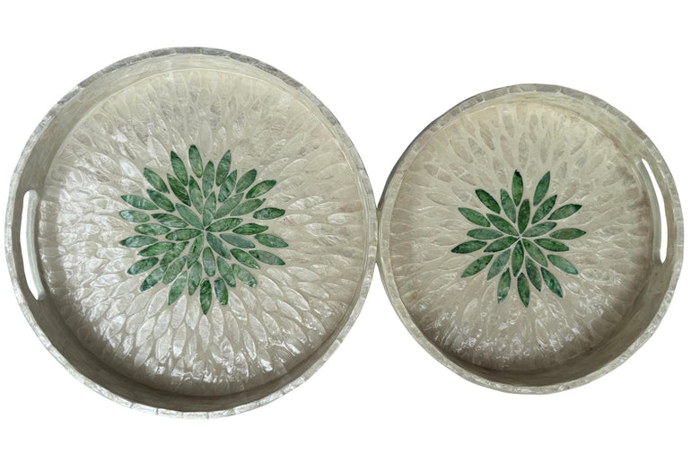 Handmade Round Shell Inlay Tray – Mother of Pearl Decorative Serving Tray, Elegant Coffee Table Organizer, Luxury Vanity Tray, Gift Idea