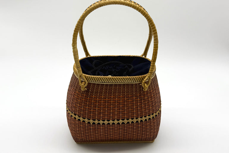 Small Bamboo Basket Handbag, Handmade Rattan Purse with Fabric Lining, Woven Summer Tote Bag, Boho Shoulder Bag, 7.1x3.5x12.2in