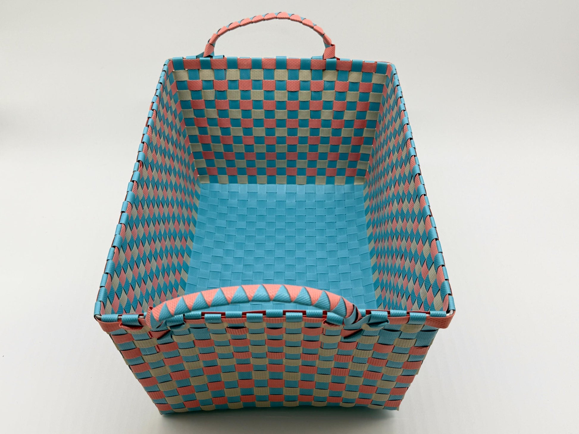 Handwoven Plastic Storage Basket with Handles, Woven Organizer Bin, Multi Size Basket for Toy Laundry Bathroom Nursery Storage