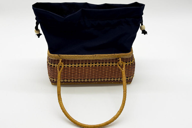 Handwoven Rectangular Bamboo Handbag, Wicker Basket Purse with Fabric Lining, Boho Top Handle Bag, Summer Tote, 9.4x3.9x10.2in