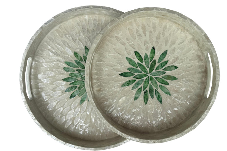 Handmade Round Shell Inlay Tray – Mother of Pearl Decorative Serving Tray, Elegant Coffee Table Organizer, Luxury Vanity Tray, Gift Idea