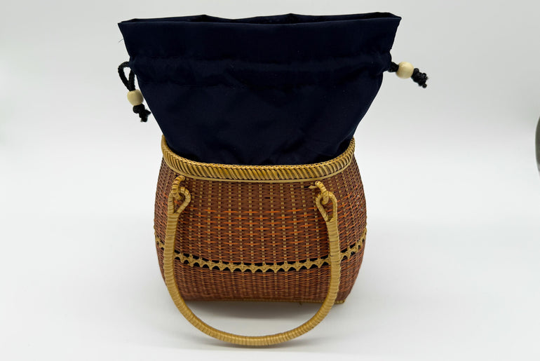 Small Bamboo Basket Handbag, Handmade Rattan Purse with Fabric Lining, Woven Summer Tote Bag, Boho Shoulder Bag, 7.1x3.5x12.2in