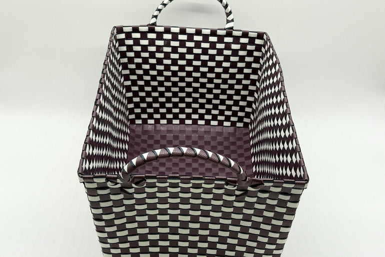 Handwoven Plastic Storage Basket with Handles, Woven Organizer Bin, Multi Size Basket for Toy Laundry Bathroom Nursery Storage