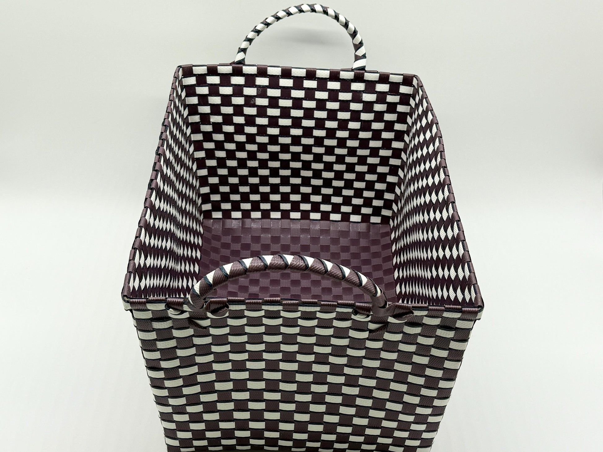Handwoven Plastic Storage Basket with Handles, Woven Organizer Bin, Multi Size Basket for Toy Laundry Bathroom Nursery Storage