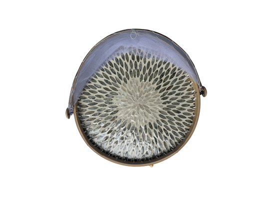 Round Bamboo Food Cover with Mesh Dome, Mother of Pearl Inlay Bamboo Tray, Handmade Food Protector, Kitchen Serving Tray 16 Inch