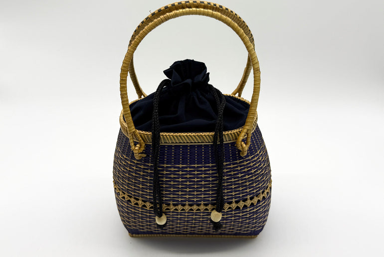 Small Bamboo Basket Handbag, Handmade Rattan Purse with Fabric Lining, Woven Summer Tote Bag, Boho Shoulder Bag, 7.1x3.5x12.2in
