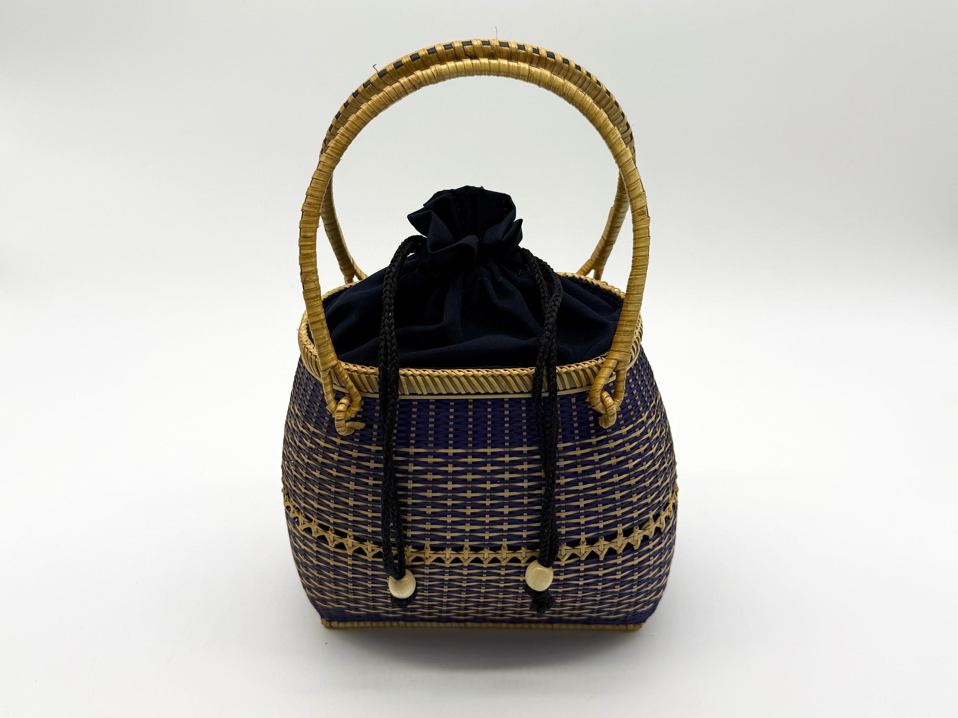 Small Bamboo Basket Handbag, Handmade Rattan Purse with Fabric Lining, Woven Summer Tote Bag, Boho Shoulder Bag, 7.1x3.5x12.2in