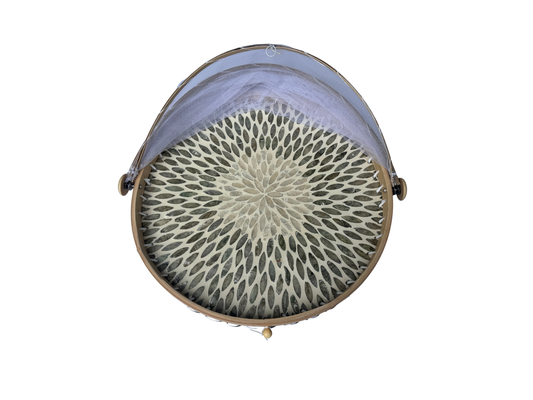 Round Bamboo Food Cover with Mesh Dome, Mother of Pearl Inlay Bamboo Tray, Handmade Food Protector, Kitchen Serving Tray 16 Inch