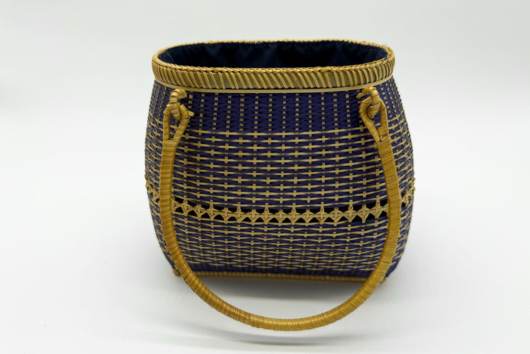 Small Bamboo Basket Handbag, Handmade Rattan Purse with Fabric Lining, Woven Summer Tote Bag, Boho Shoulder Bag, 7.1x3.5x12.2in