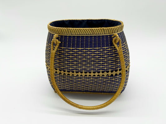 Small Bamboo Basket Handbag, Handmade Rattan Purse with Fabric Lining, Woven Summer Tote Bag, Boho Shoulder Bag, 7.1x3.5x12.2in