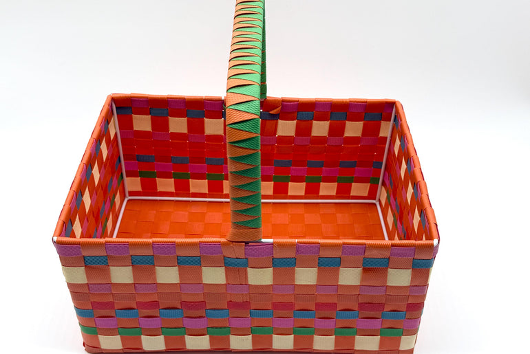 Large Woven Plastic Basket with Handle, Easter Basket, Colorful Storage Basket, Gift Basket, Picnic Basket, Toy Organizer