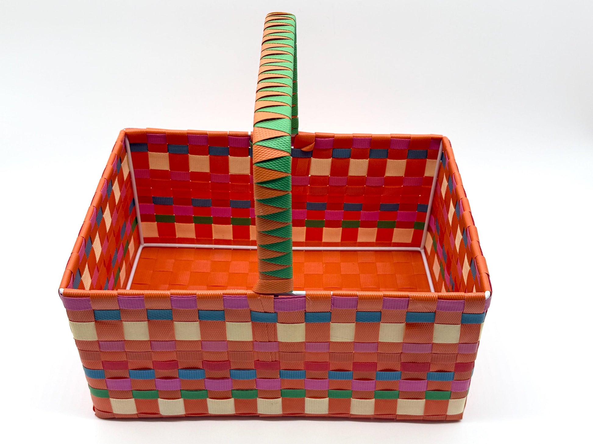 Large Woven Plastic Basket with Handle, Easter Basket, Colorful Storage Basket, Gift Basket, Picnic Basket, Toy Organizer