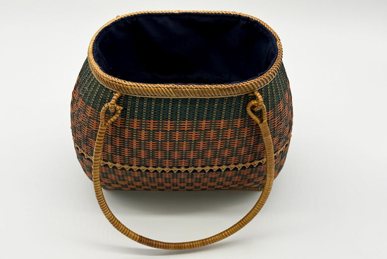 Handwoven Bamboo Handbag, Vintage Rattan Purse, Handmade Wicker Basket Bag with Fabric Lining, Boho Summer Shoulder Tote, 9.1x3.7x16.1in