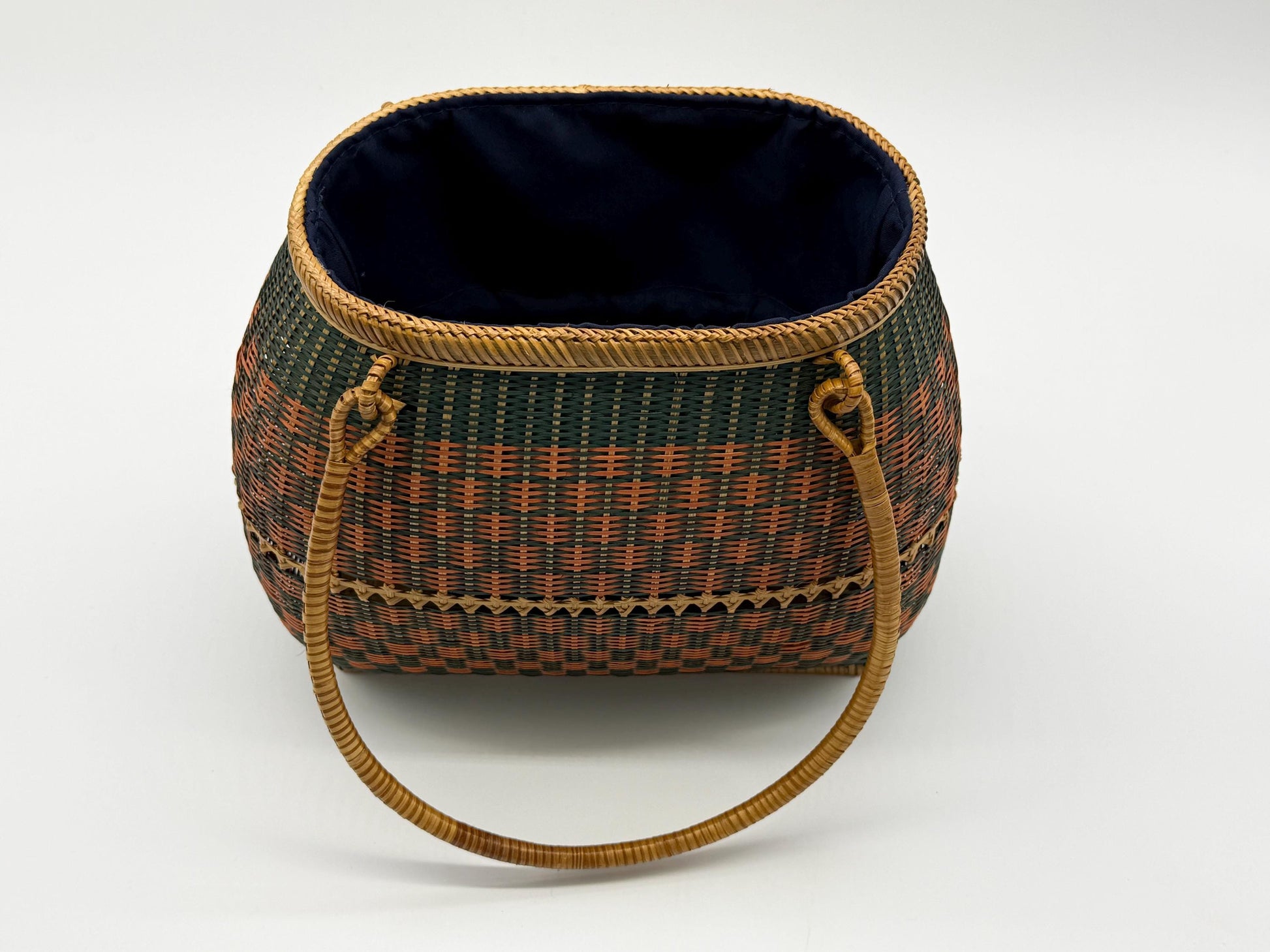 Handwoven Bamboo Handbag, Vintage Rattan Purse, Handmade Wicker Basket Bag with Fabric Lining, Boho Summer Shoulder Tote, 9.1x3.7x16.1in