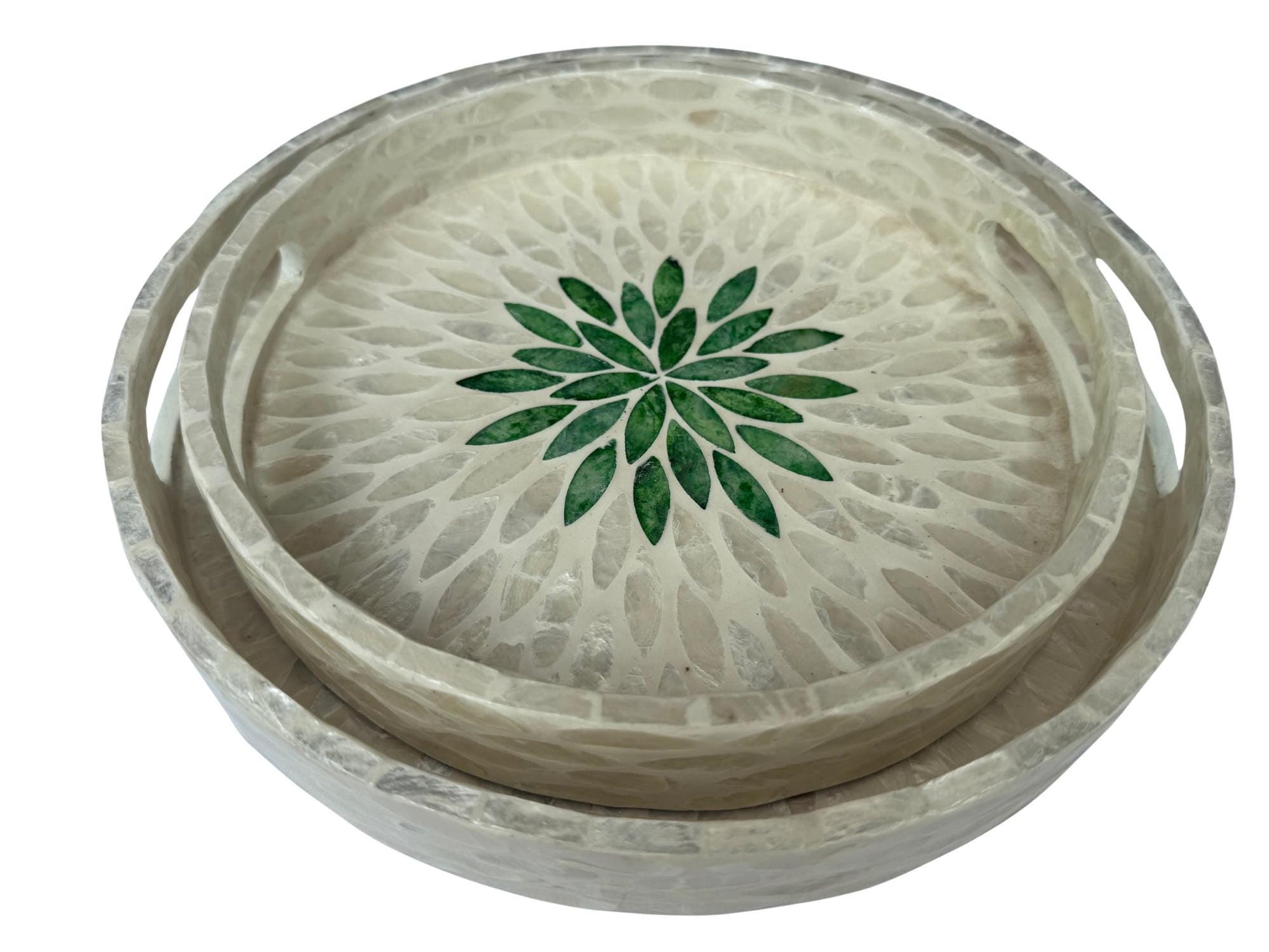 Handmade Round Shell Inlay Tray – Mother of Pearl Decorative Serving Tray, Elegant Coffee Table Organizer, Luxury Vanity Tray, Gift Idea