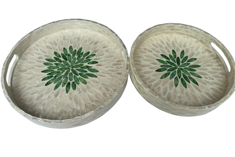Handmade Round Shell Inlay Tray – Mother of Pearl Decorative Serving Tray, Elegant Coffee Table Organizer, Luxury Vanity Tray, Gift Idea