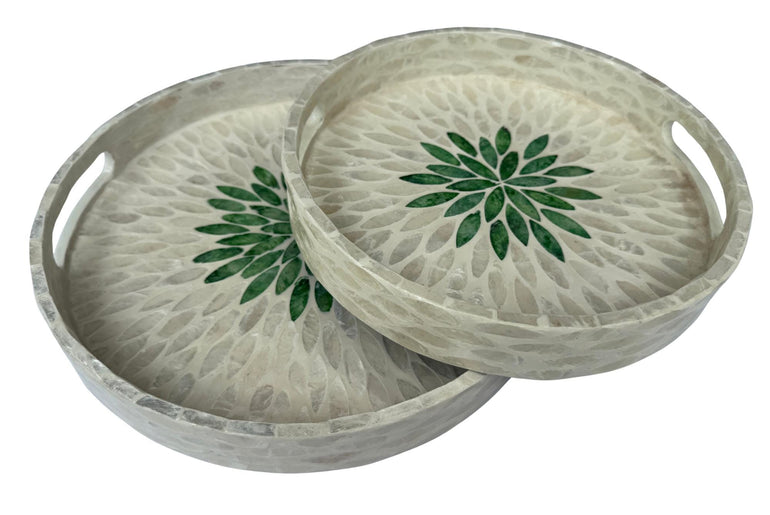 Handmade Round Shell Inlay Tray – Mother of Pearl Decorative Serving Tray, Elegant Coffee Table Organizer, Luxury Vanity Tray, Gift Idea